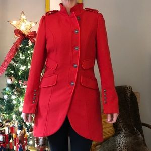 red D.E.P.T. wool blend military style coat, L